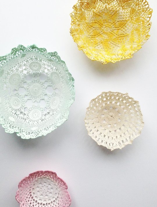 diy lace Colourful Doily Bowls 