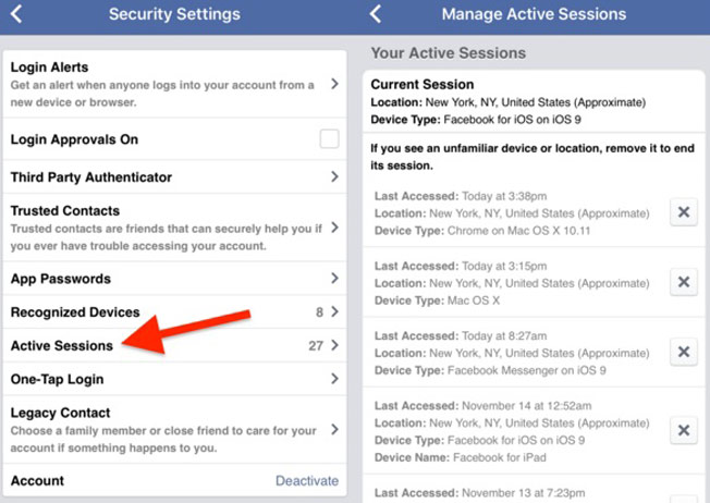 Facebook Hacks - Active Sessions