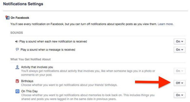 Facebook hacks - Turn off birthday notifications