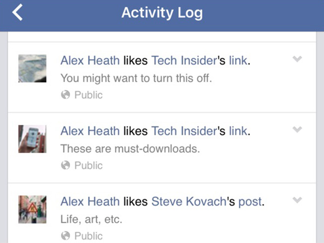 Facebook hacks - Activity log