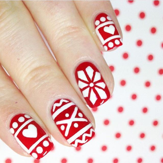 white pattern nails