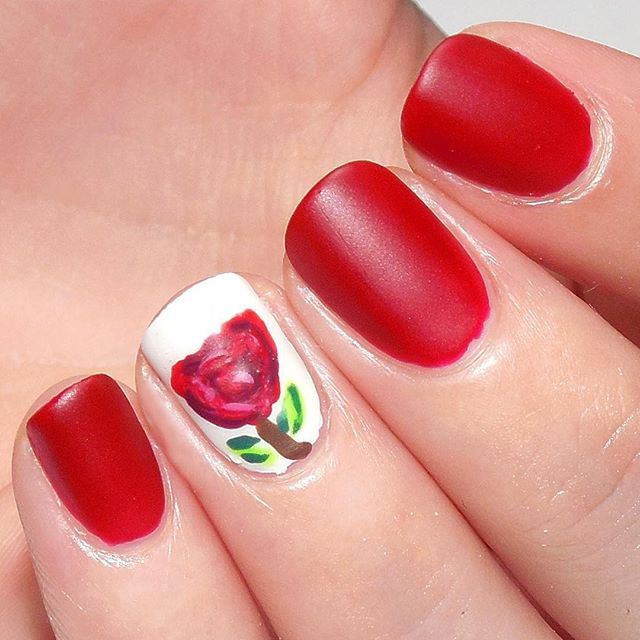 rose & matte red nail art designs