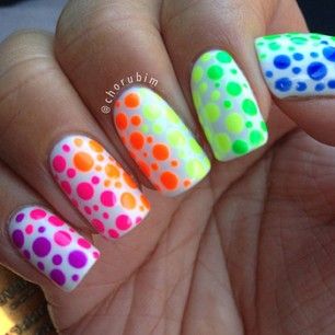 Cool neon shades polka dots nail art