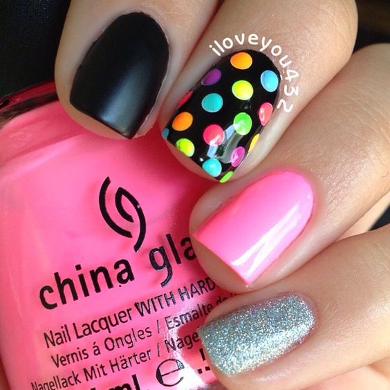 Cute and classy nail art with colorful polka dots