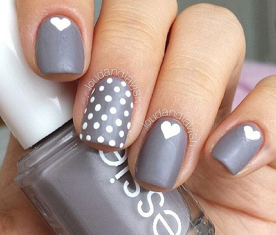 Cute and easy dots and hearts nail art