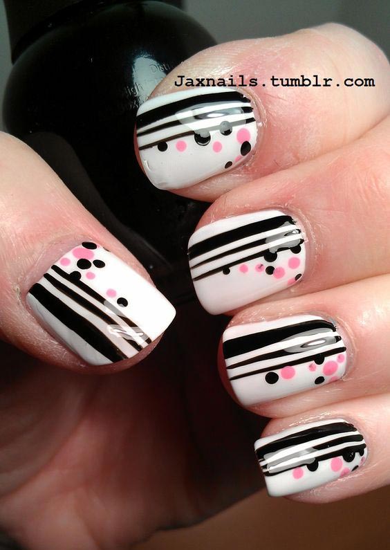 Perfectly combined stripes and dots nail design