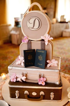 Travel theme wedding cake