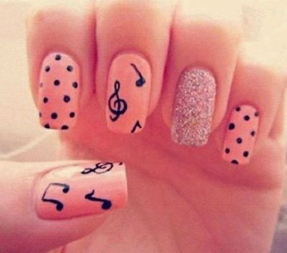 beautiful nail art design glitter and music notes