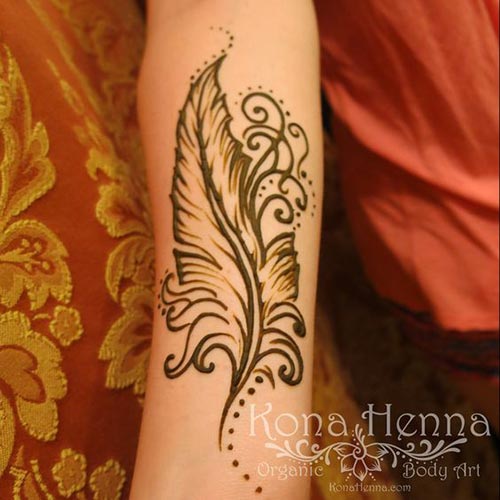 Delicate feather henna tattoo