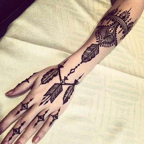 Henna tattoo of feather design