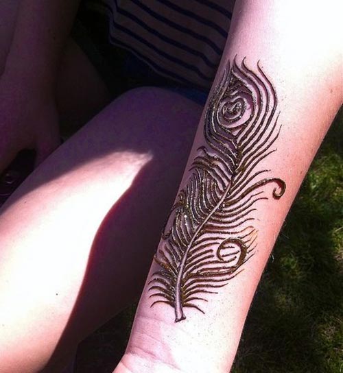 Outstanding henna design of peacock feather