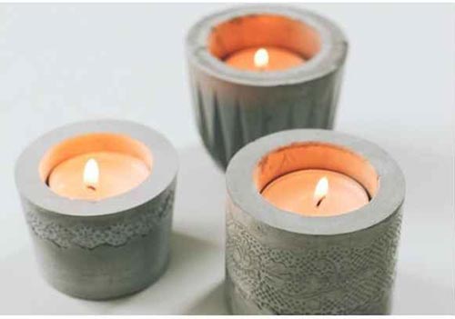 Cement candle holders designed with lace