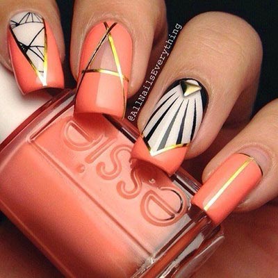 Chic nail art design with gold strip