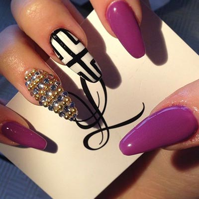 Sexy strip nail art with embellishments