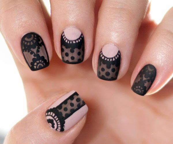 Cute black lace design nails