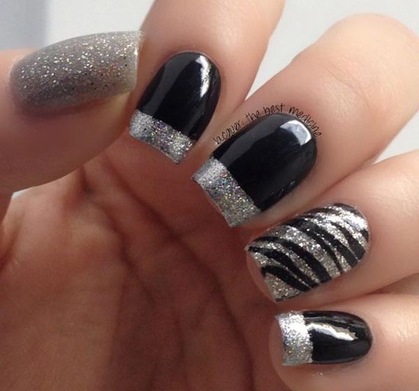 Sparkling nail art with black polish