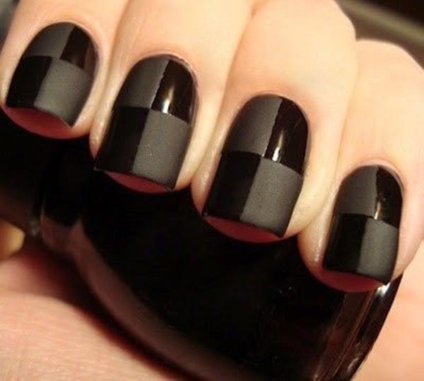 black checks nail art