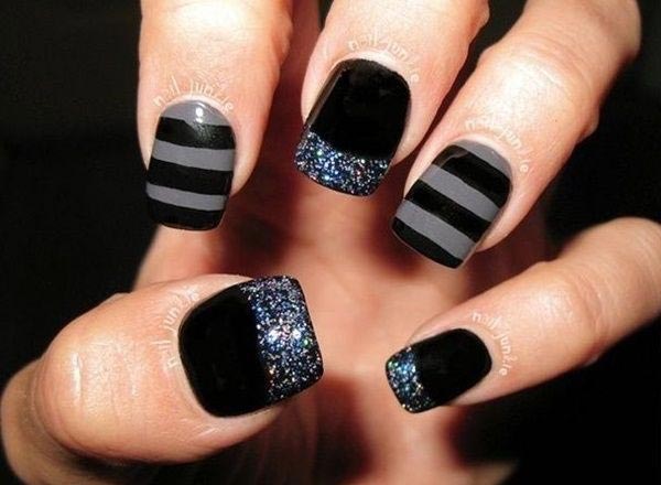 Black and Glitter Nail Art - wide 2