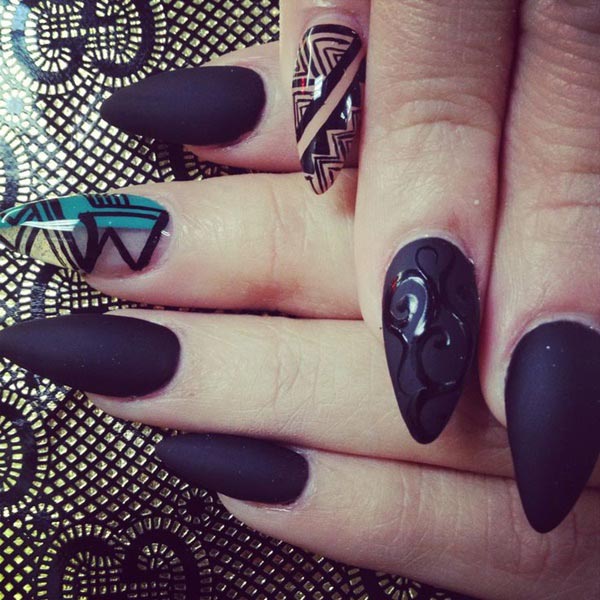 Beautiful nail art design with matte finish base and glossy lace