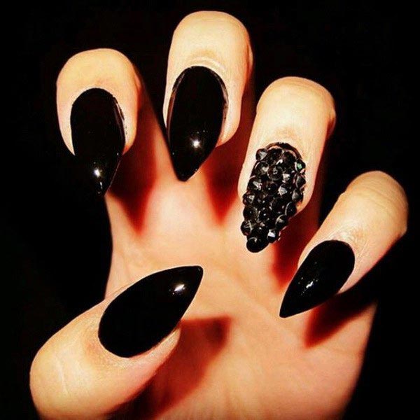 Black bling stiletto nails