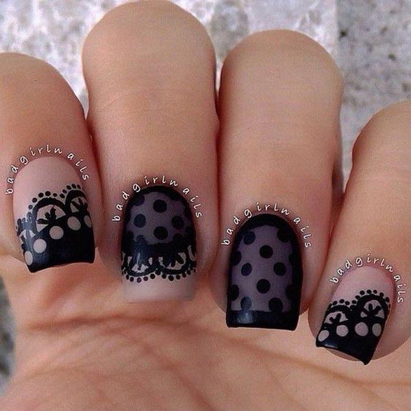 Black lace design with polka dots