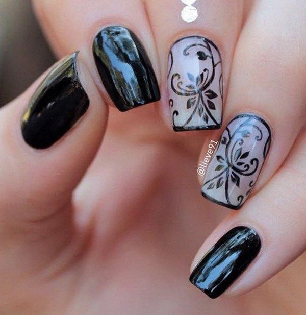 Unique black and white nail art design inspired from nature