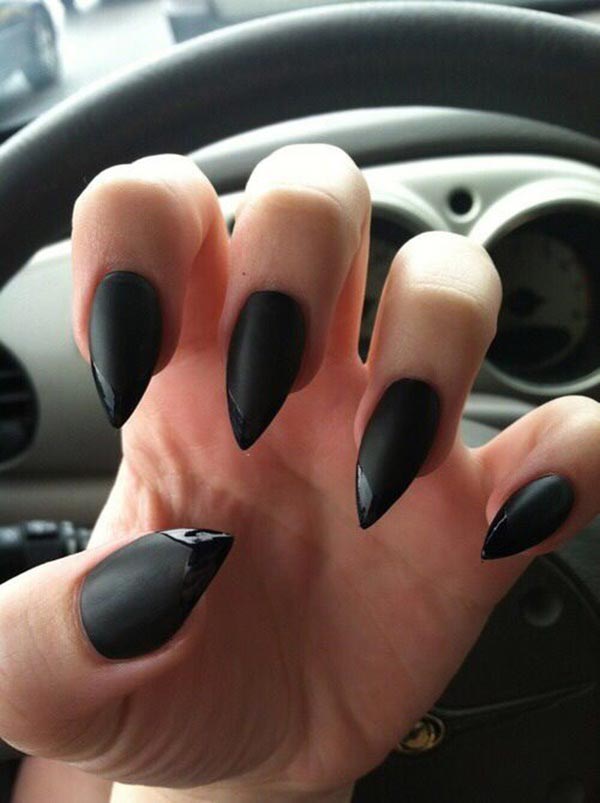 Black matte nails with glossy tips