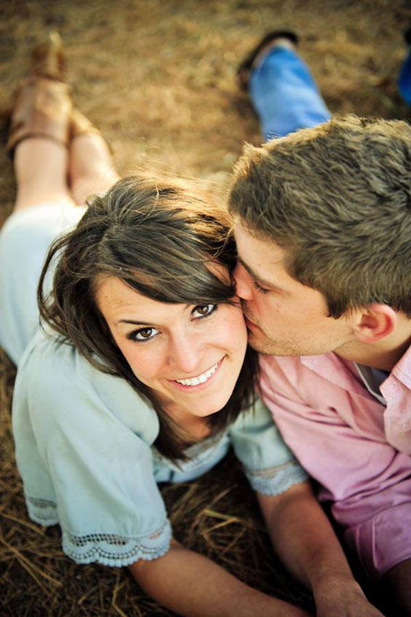 kiss on her cheeks Couple Poses for engagement photoshoot