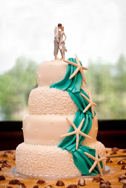 Starfishes on turquoise drape cake