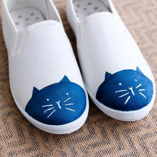 cat painted on shoes - hand painted sneakers