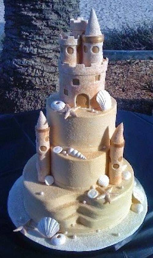 Sand castle wedding cake