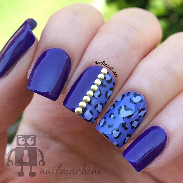 Blue Leopard Nail Art