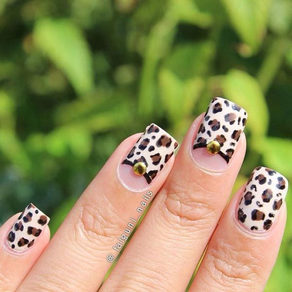 Leopard Nail Art On Nude Shade