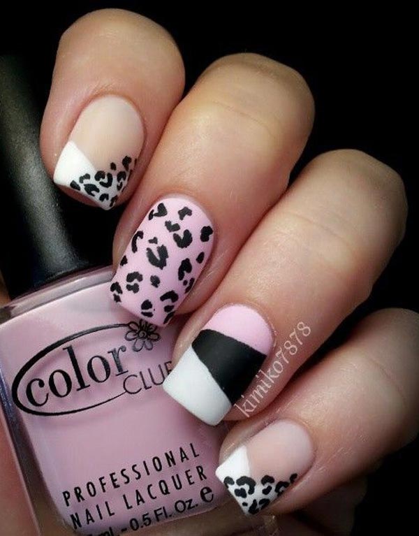 Leopard print on tips and nails