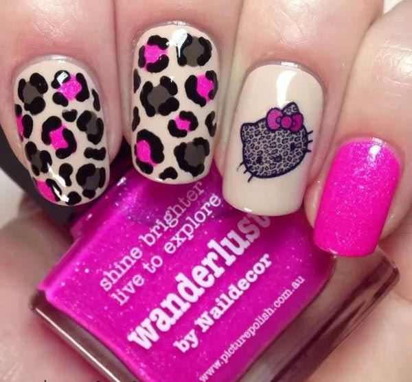 Neon Pink Leopard Nail Art