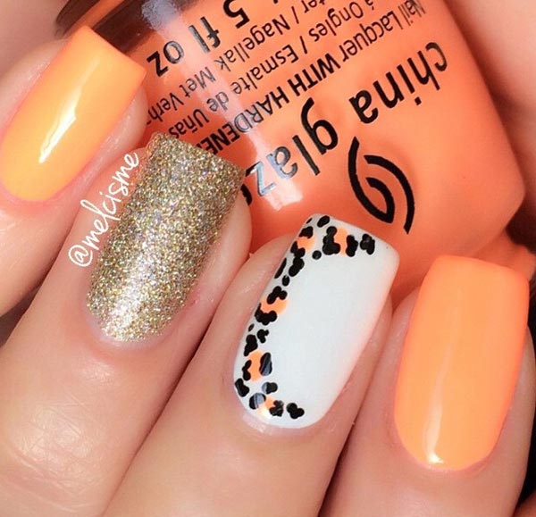 Orange Leopard Nail Art