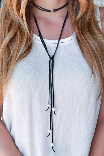 Leather double wrap choker