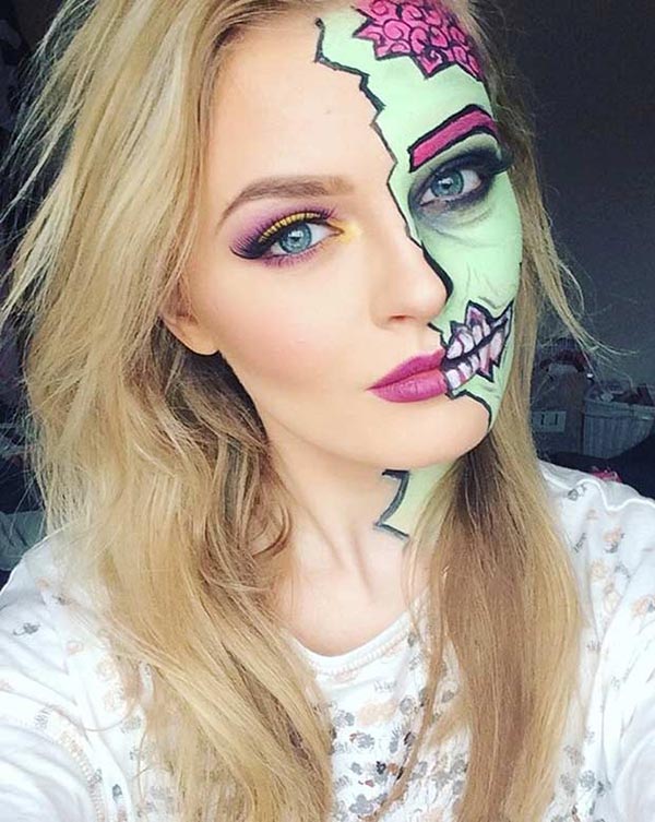 half face zombie makeup