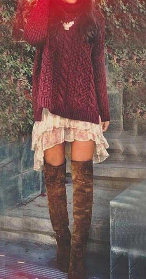 Long sweater paired with short dress