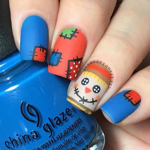 Scarecrow matte nails for Thanksgiving and fall