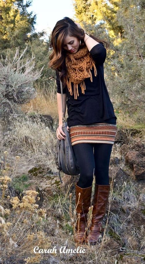 layered fall outfit with scarf