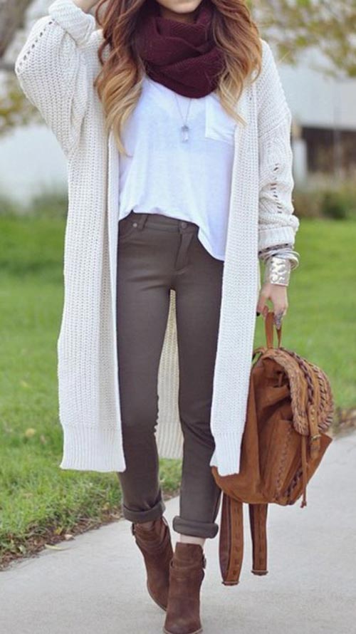 oversized cardigan burgundy scarf