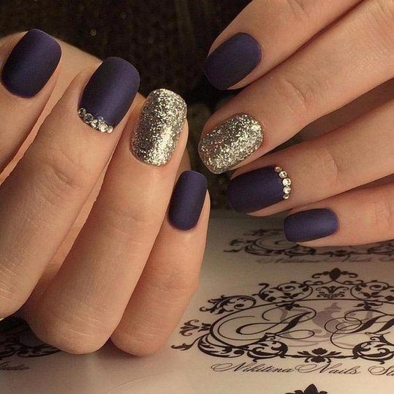 Blackish blue with glitter and stones