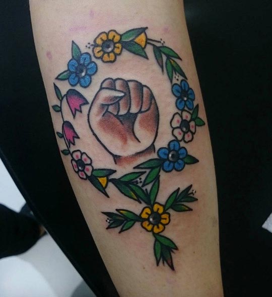 Colorful Feminist Symbol Tattoo