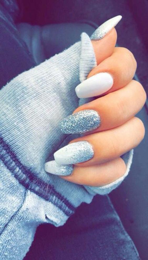 Icy blue sparkling nails