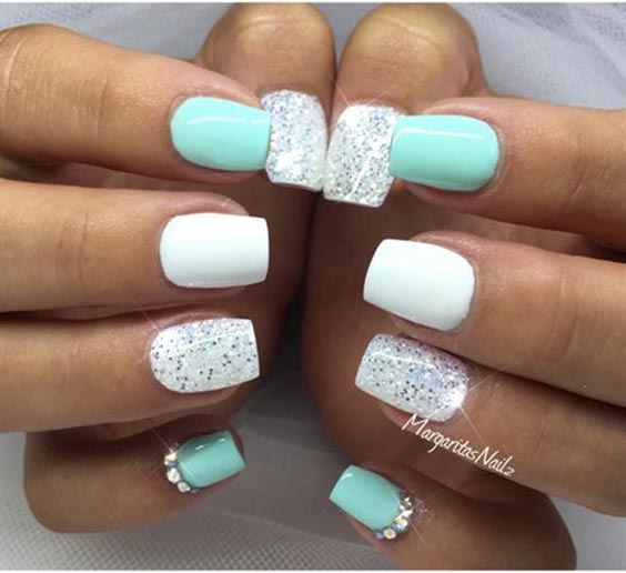 Mint green and white glitter