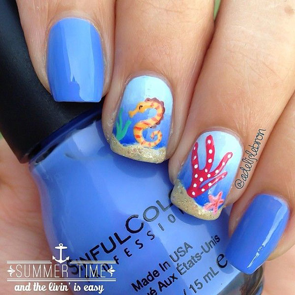 Underwater design nautical nail art