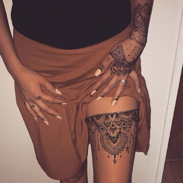 Oriental Art Thigh Henna tattoo