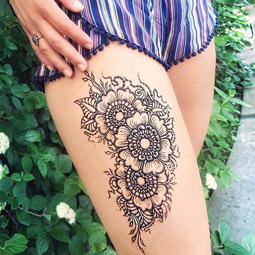 Cluster of Floral Henna Designs for Thigh