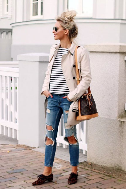 With Overcoat For The Winters striped t-shirt